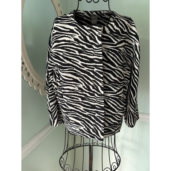 Chicos  Women's White Black Bi-Color Zebra Animal Print Blazer Jacket  Sz 0 S - Picture 3 of 8
